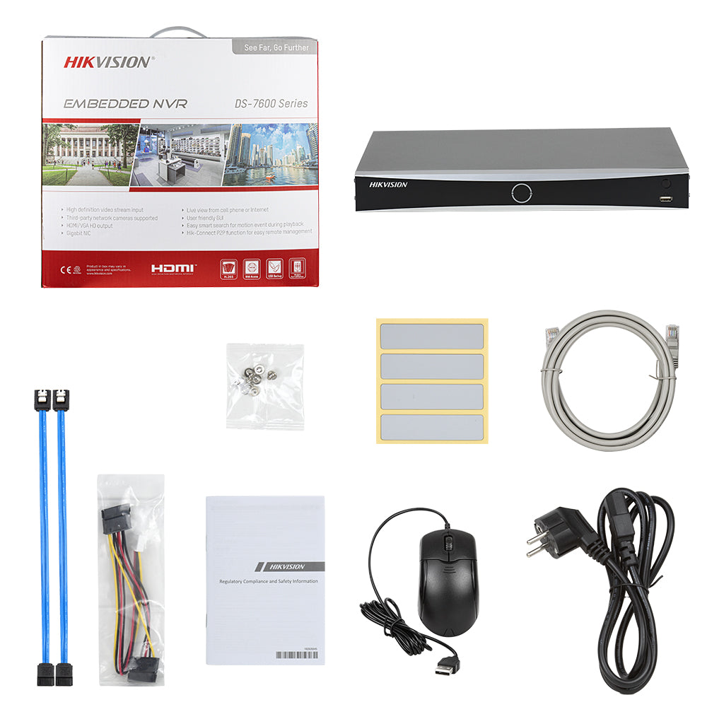 Hikvision DS-7608NXI-I2/8P/S 4K AcuSense NVR+DS-2CD2347G2H-LIU 4MP ColorVu Built in MIC Smart Hybrid Light IP Camera Lot