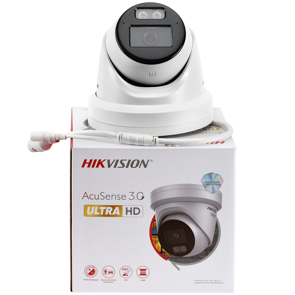 Hikvision 12MP UHD AcuSense Turret Camera Active Strobe Light & Audio Alarm Smart Hybrid Light Dual-Mic Speaker Hik-AI ISP