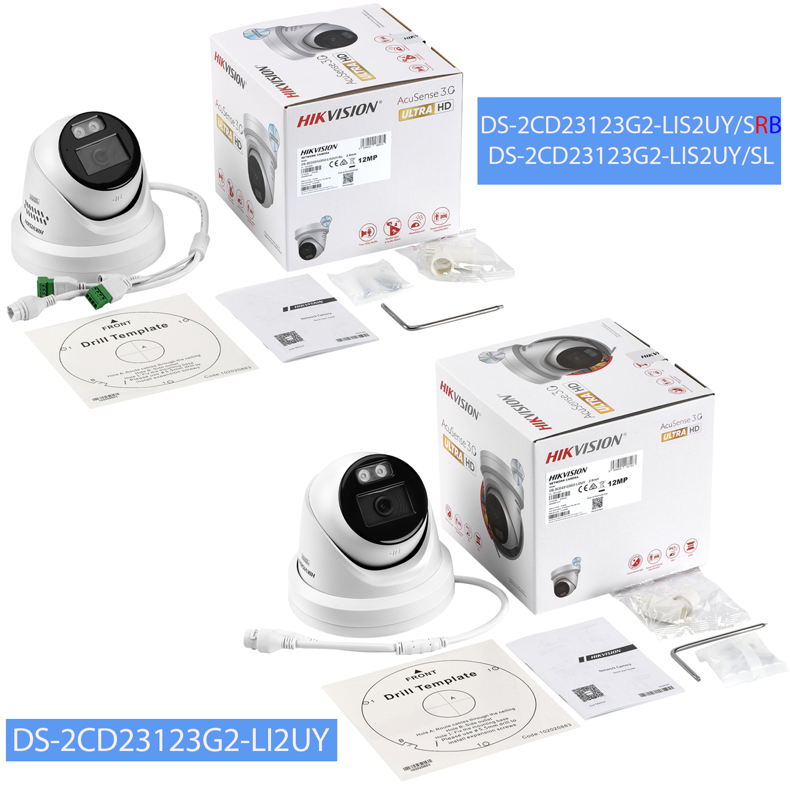 Hikvision 12MP UHD AcuSense Turret Camera Active Strobe Light & Audio Alarm Smart Hybrid Light Dual-Mic Speaker Hik-AI ISP