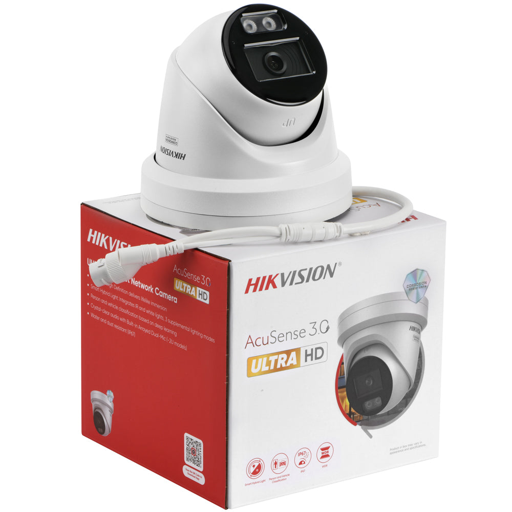 Hikvision 12MP UHD AcuSense Turret Camera Active Strobe Light & Audio Alarm Smart Hybrid Light Dual-Mic Speaker Hik-AI ISP