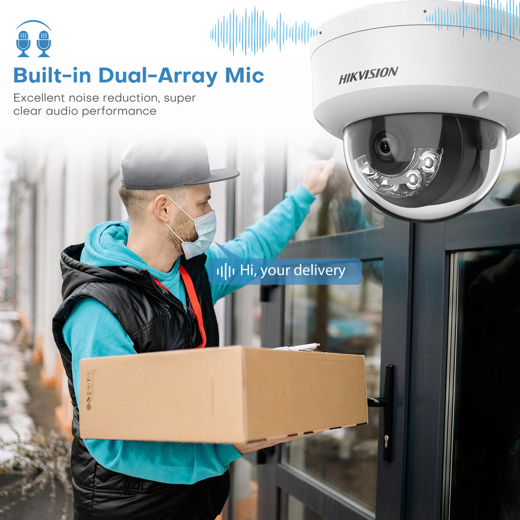 Hikvision DS-2CD2183G2-LIS2U 8MP AI PoE Dome Camera + DS-7608NXI-K2/8P 8CH PoE NVR Kit, AcuSense Human & Vehicle Detection, Smart Hybrid Light Color Night Vision, Built-in Mic, 4K Security System