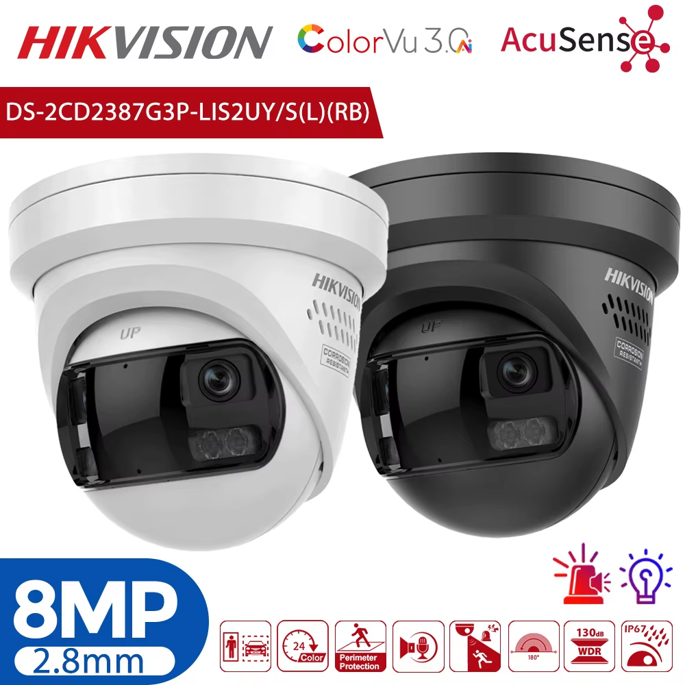 Hikvision DS-2CD2387G3P-LIS2UY/SRB 8MP Dual Lens 180° panoramic ColorVu3.0 Acusense IP Camera Two Way Audio Anti-corrosion HikAI-ISP IP67 Outdoor