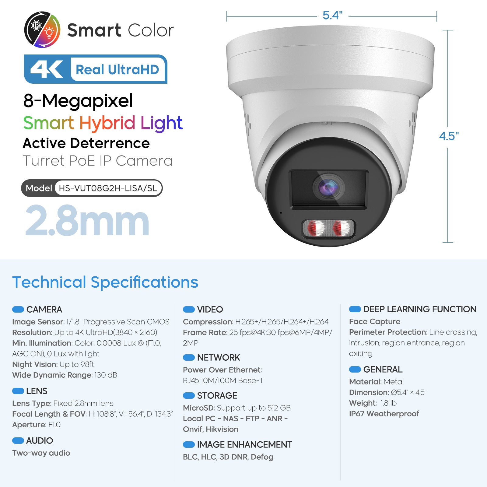 HIKVISION OEM 8MP Live Guard IP Camera DS-2CD2387G2H-LISU/SL IR ColorVu Outdoor
