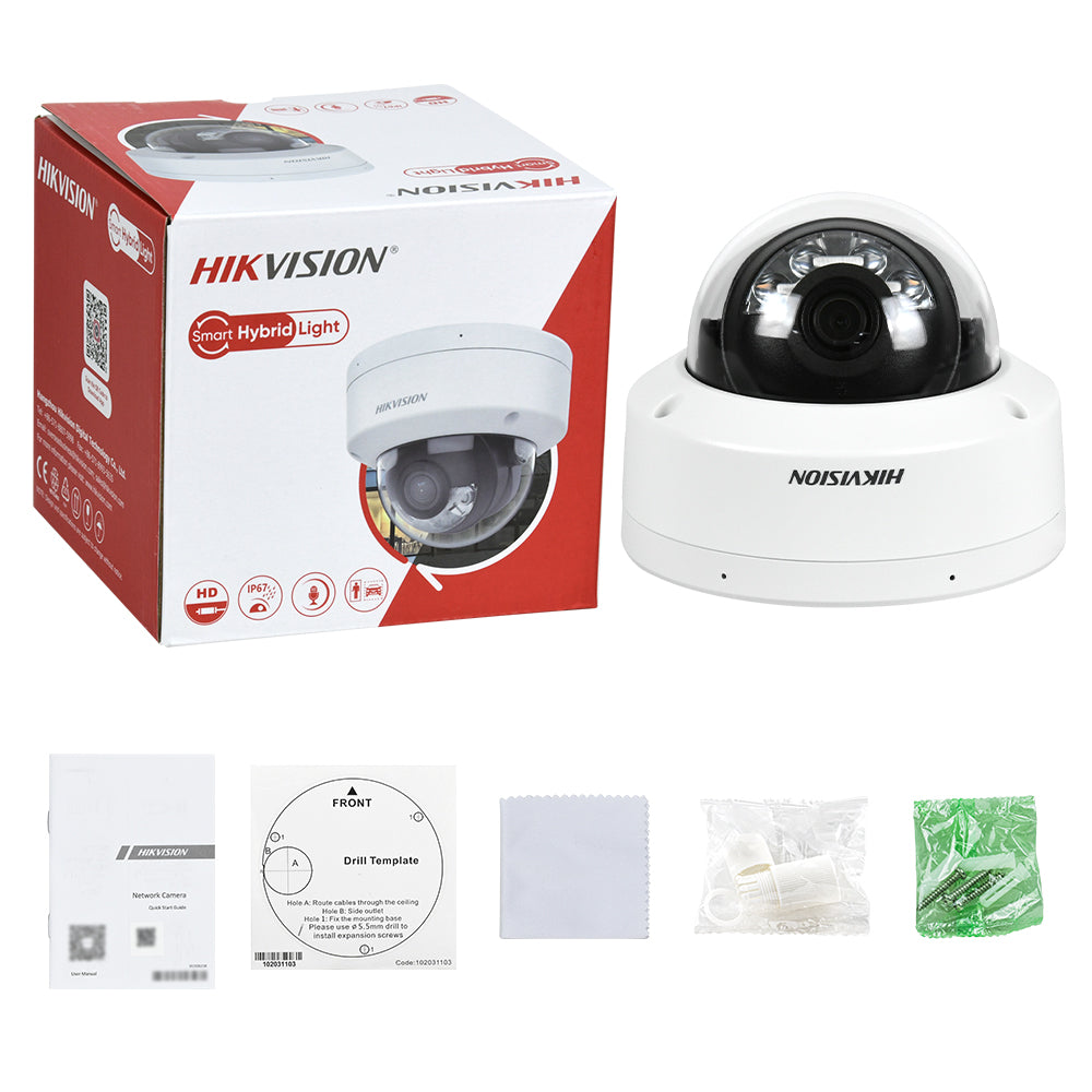 Hikvison DS-2CD1183G2-LIUF 8 MP 4k Smart Hybrid Light Fixed Dome IP Camera Smart Hybrid Light, Human/Vehicle Detection, IP67 & IK08 Rating, 2.8MM H.265+
