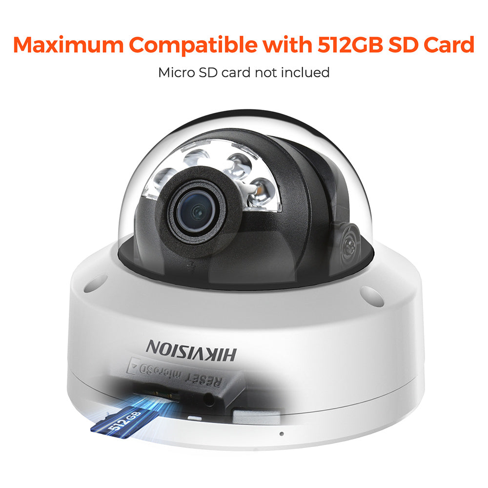 Hikvision 16ch 16POE Smart Hybrid Light IP Dome Camera System In/Outdoor 2.8mm Wide Viewing Angle Human/Vehicle Detection