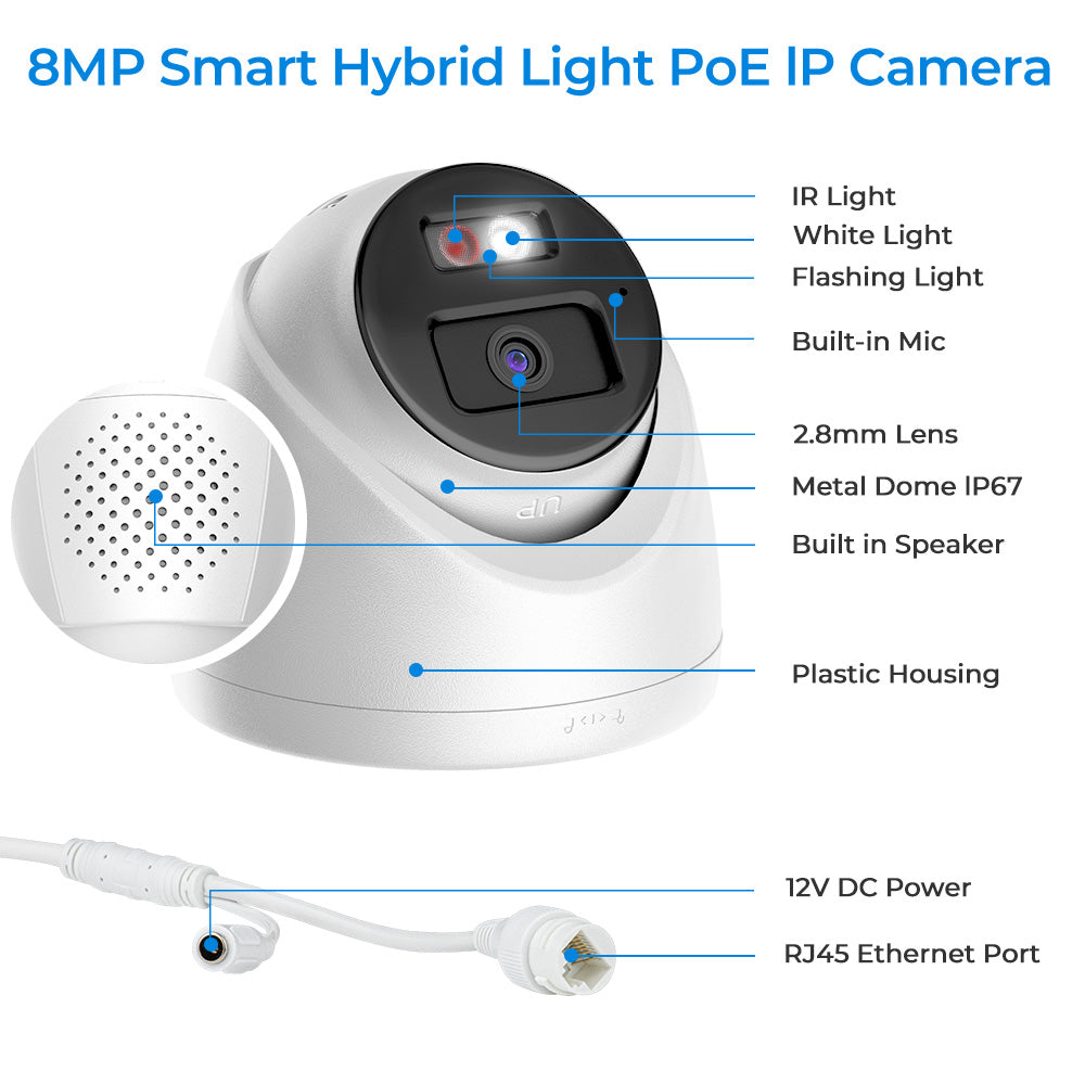 Hikvision DS-2CD1383G2-LIUF 4K 8 MP Smart Hybrid Light IP Camera 2.8mm Human & Vehicle Detection 12.5/50 fps