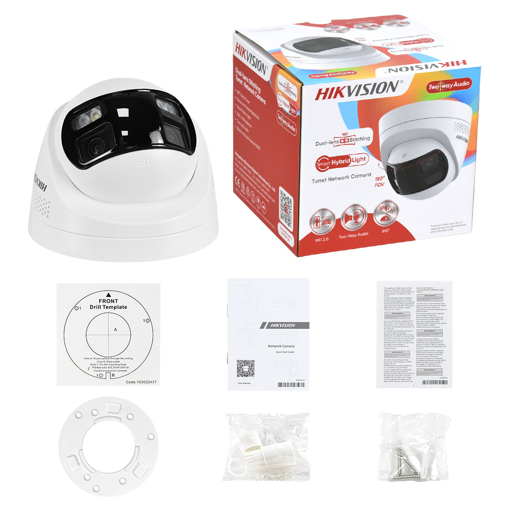 Hikvision DS-2CD1383G2P-LIUF/SL 8MP 180° Panoramic AI Turret Camera | AcuSense Smart Hybrid Light PoE Camera with Audio