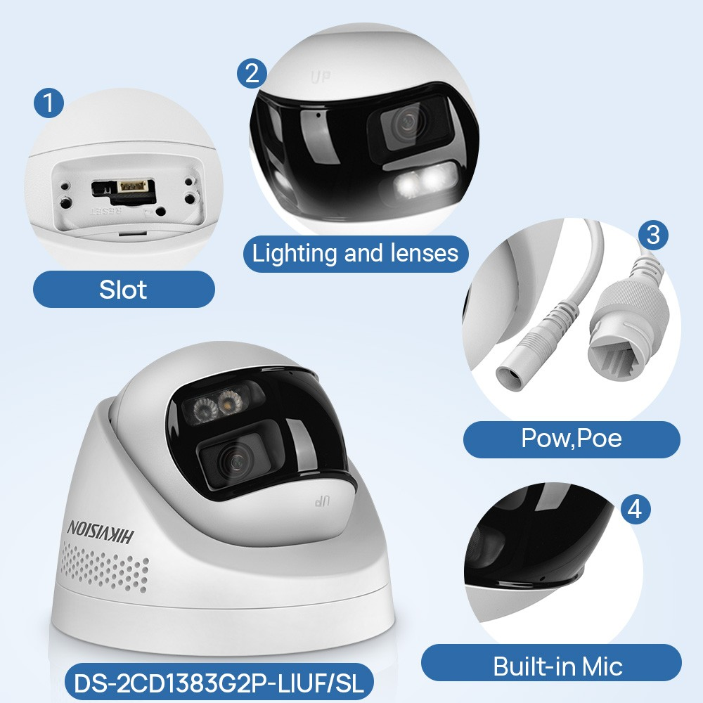 Hikvision DS-2CD1383G2P-LIUF/SL 8MP Dual Lens 180° Wide Angle ColorVu IP Camera