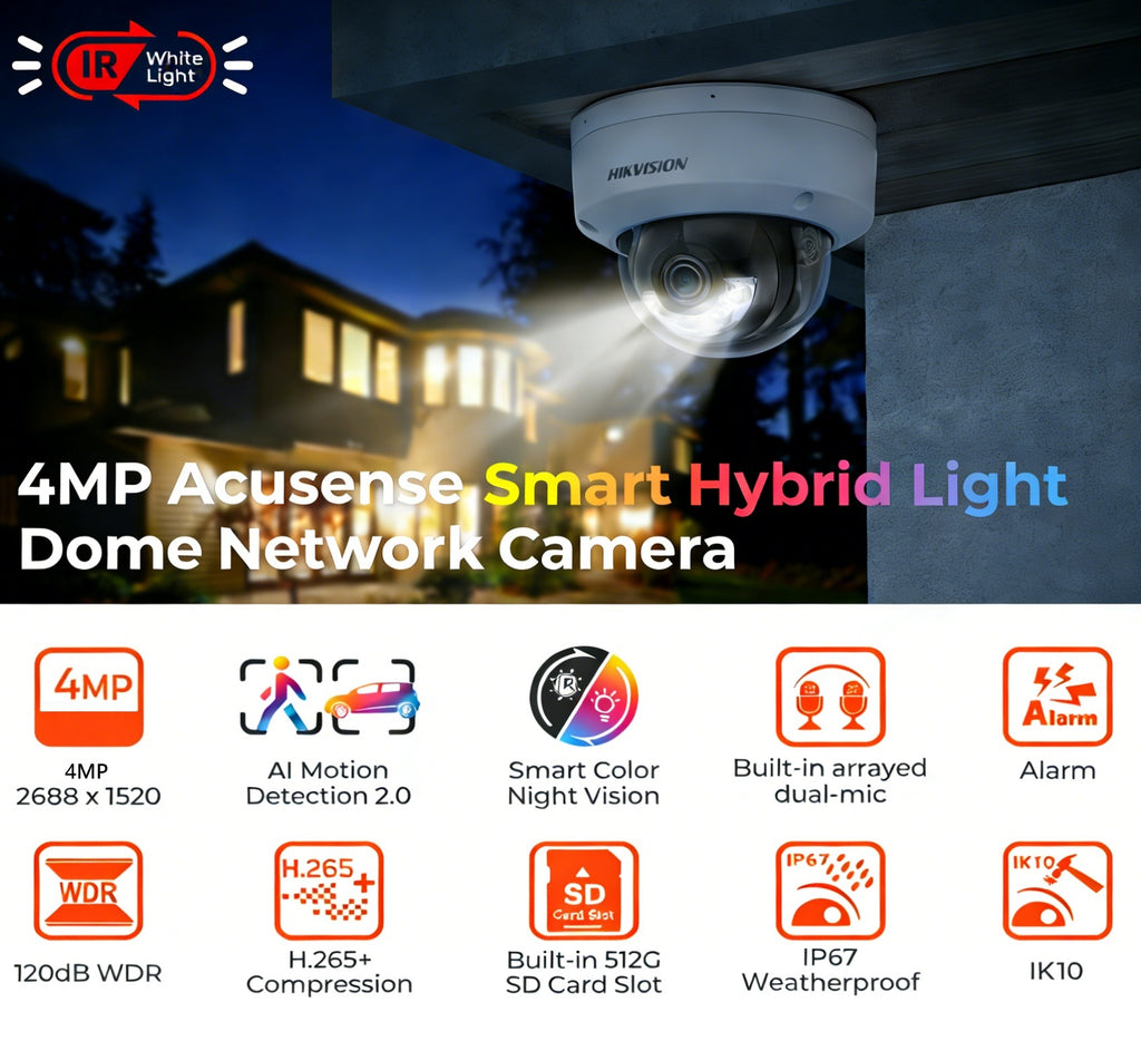 Hikvision DS-2CD2143G2-LIS2U 4 MP Acusense Smart Hybrid Light Fixed Dome Network Camera with Dual-microphone and WDR