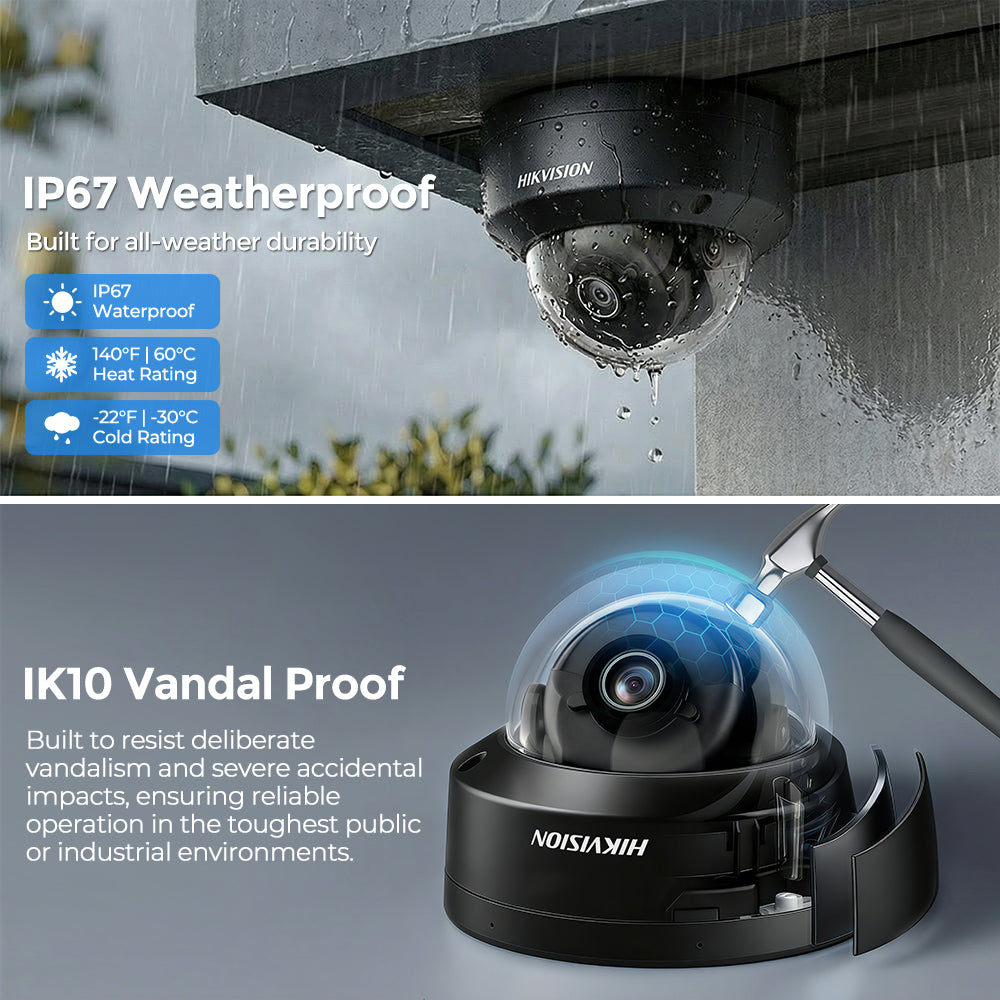Hikvision DS-2CD2186G2H-ISU 8MP 4K Powered by Darkfighter Fixed Dome IP Camera MIC IP67 & IK10 vandal-resistant human & vehicle Detection