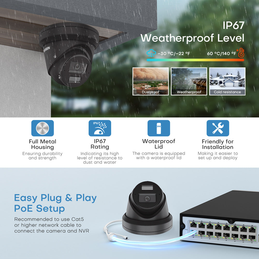 Hikvision DS-2CD2343G2-LI2U Black 4 MP Acusense Smart Hybrid Light Fixed Turret Network Camera with Human and Vehicle Motion WDR