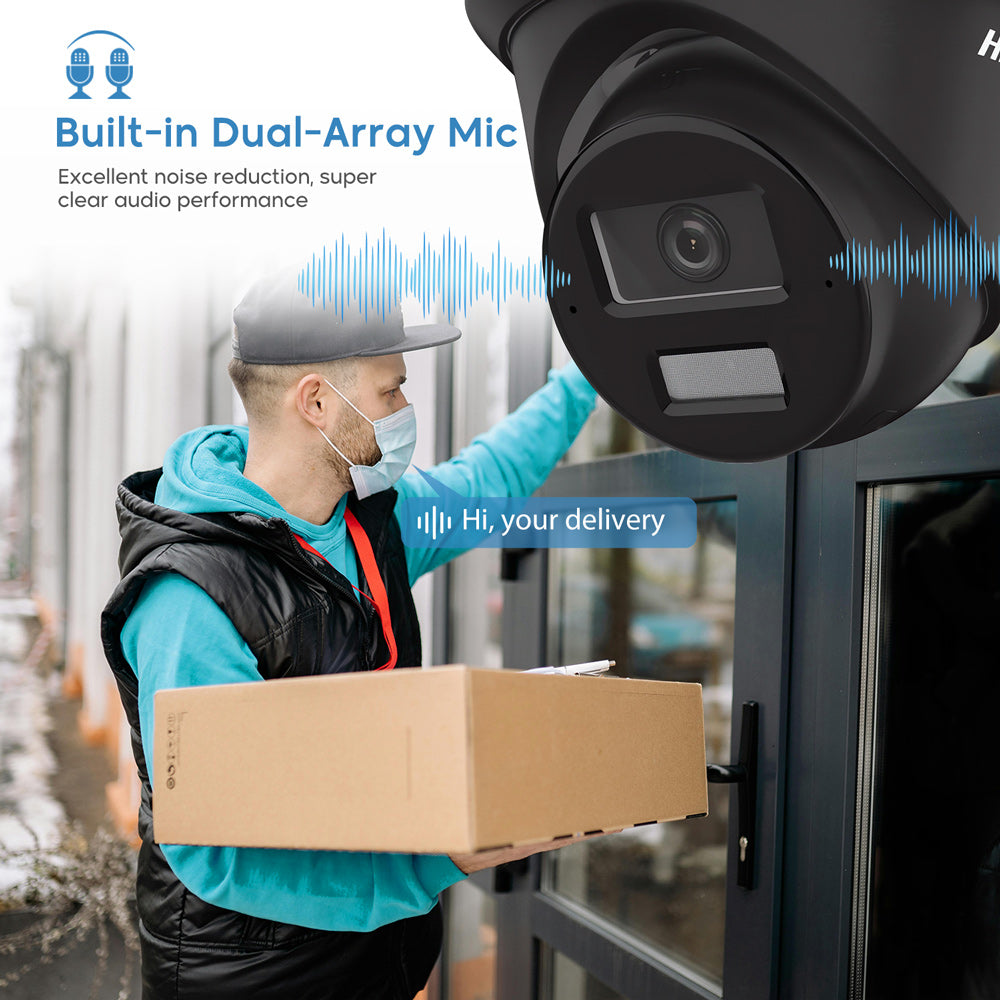 Hikvision DS-2CD2383G2-LI2U Black 8MP Acusense Smart Hybrid Light Fixed Turret Network Camera with Motion Detection Built-in 2-way MIC