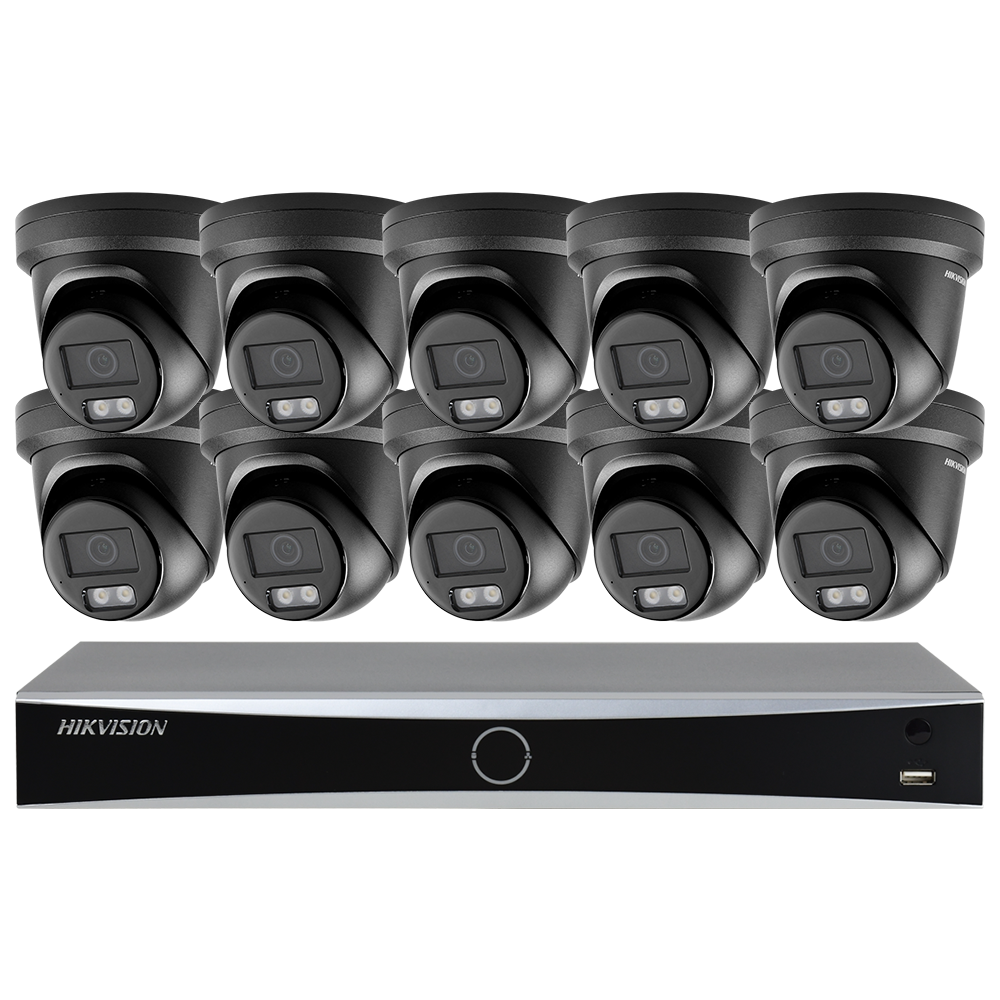 Hikvision 12MP NVR 16 Channel Security Audio PoE IP Camera System, Face Recognition & AcuSearch DarkFighter IP67 CCTV for Businesses