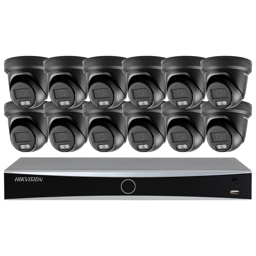 Hikvision 12MP NVR 16 Channel Security Audio PoE IP Camera System, Face Recognition & AcuSearch DarkFighter IP67 CCTV for Businesses