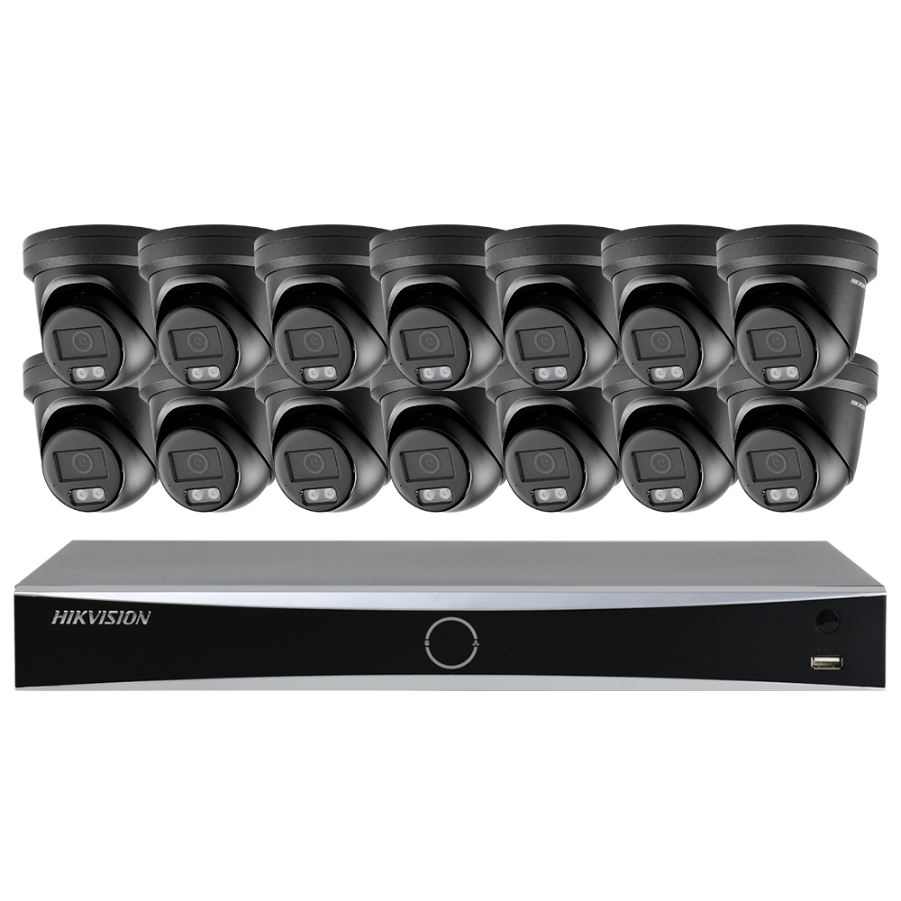 Hikvision 12MP NVR 16 Channel Security Audio PoE IP Camera System, Face Recognition & AcuSearch DarkFighter IP67 CCTV for Businesses