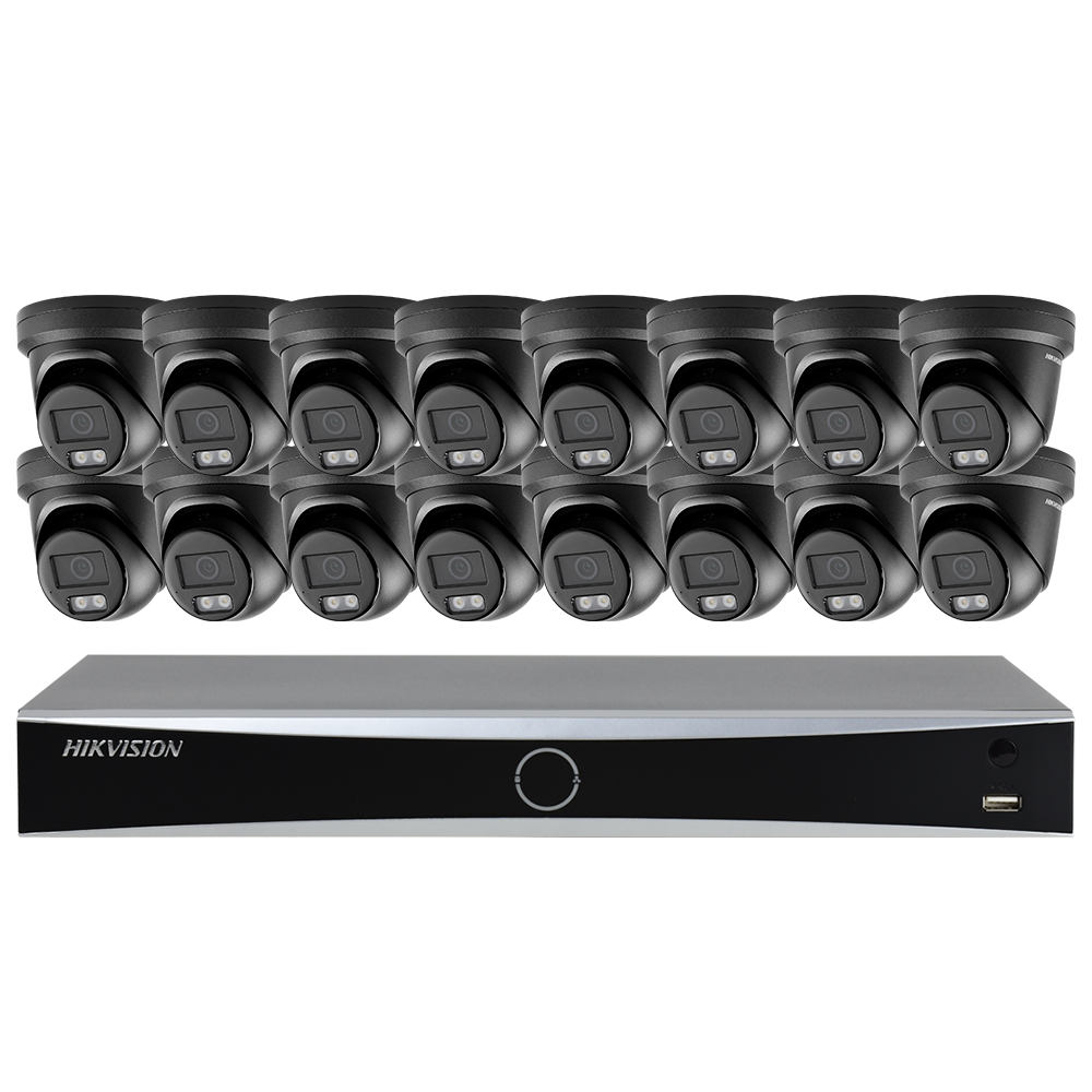 Hikvision 12MP NVR 16 Channel Security Audio PoE IP Camera System, Face Recognition & AcuSearch DarkFighter IP67 CCTV for Businesses