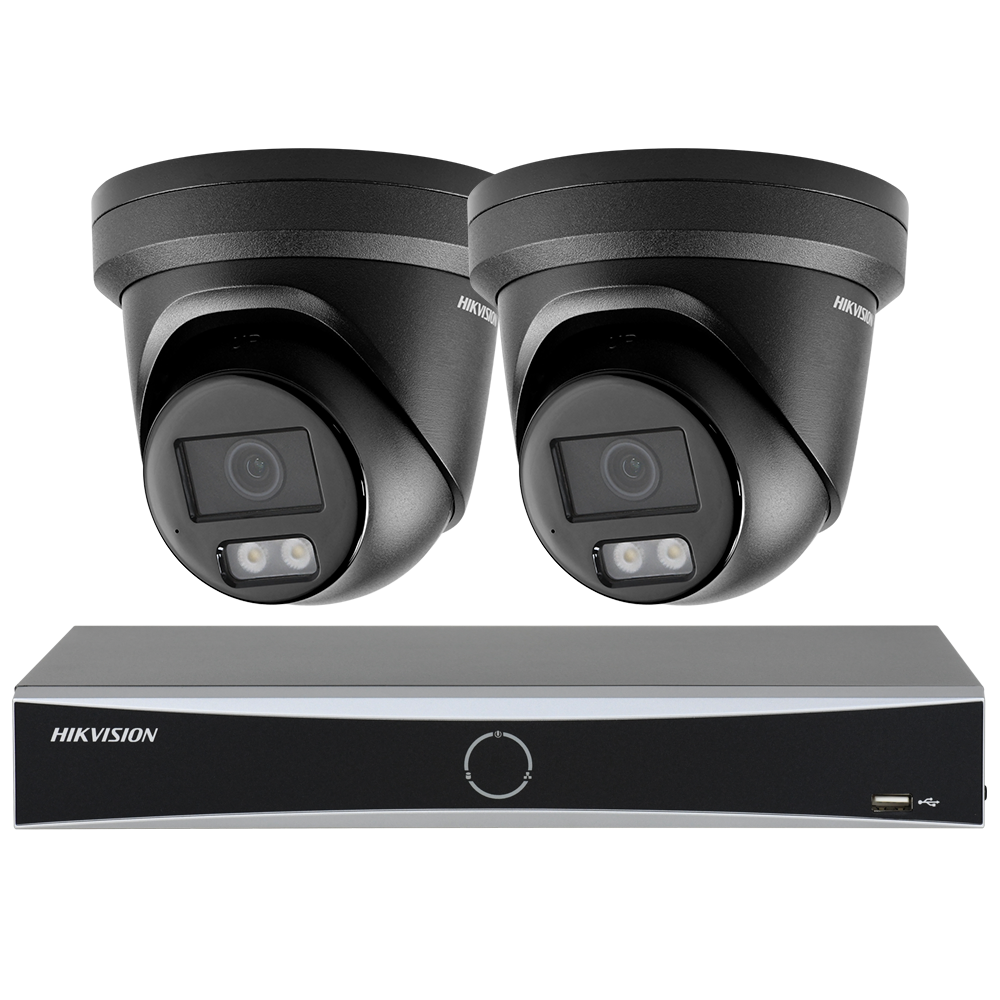 Black Hikvision 4ch 4POE Security Camera Security Camera System Indoor Outdoor,AI Human/Vehicle Detection,Night Vision,Remote Access