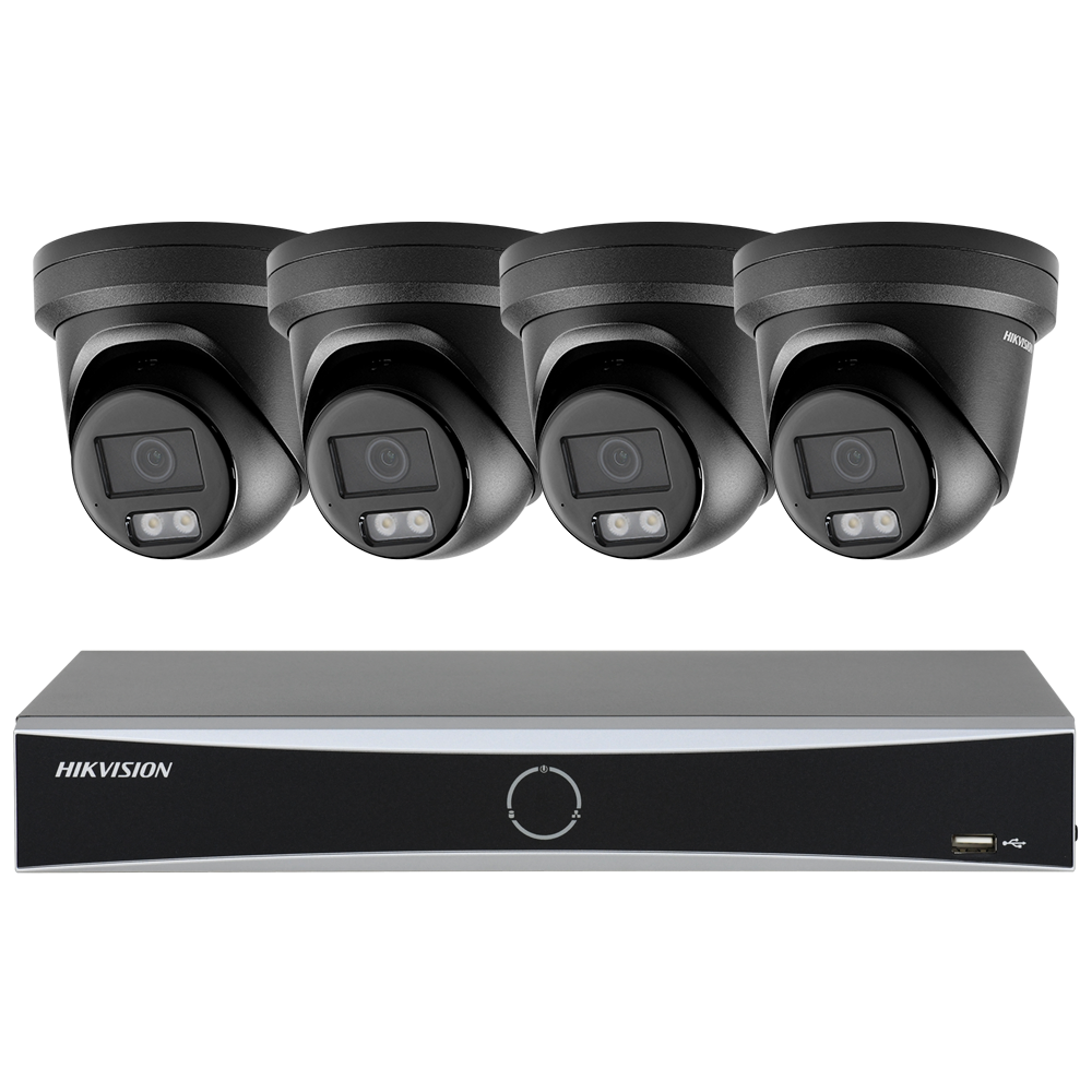 Black Hikvision 4ch 4POE Security Camera Security Camera System Indoor Outdoor,AI Human/Vehicle Detection,Night Vision,Remote Access