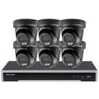 Black Hikvision 4ch 4POE Security Camera Security Camera System Indoor Outdoor,AI Human/Vehicle Detection,Night Vision,Remote Access