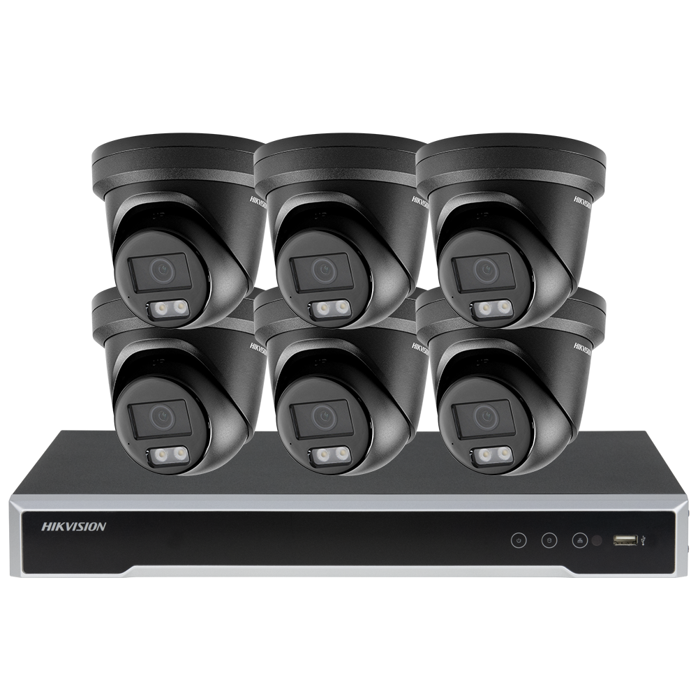 Black Hikvision 4ch 4POE Security Camera Security Camera System Indoor Outdoor,AI Human/Vehicle Detection,Night Vision,Remote Access