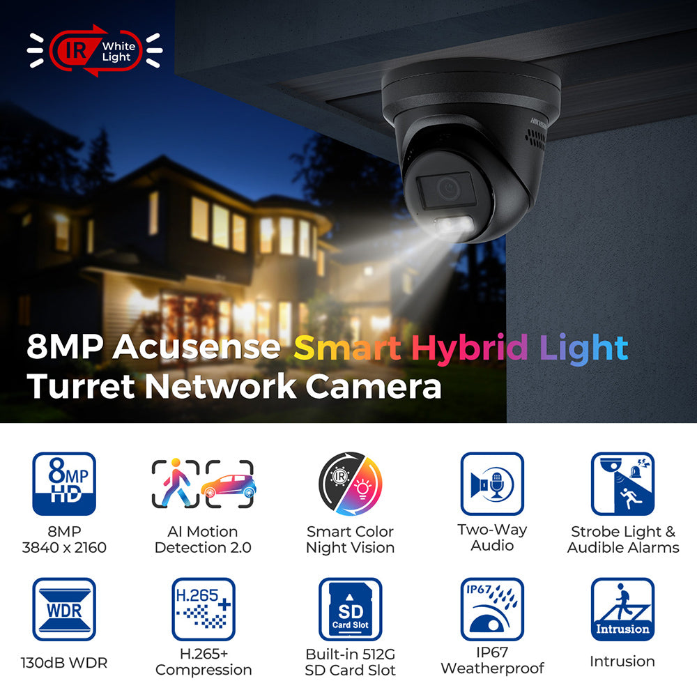 Hikvision Sound Light Alarm 2way Audio DS-2CD2387G2H-LISU/SL 2.8mm 8 MP Smart Hybrid Light with ColorVu Turret Network Camera