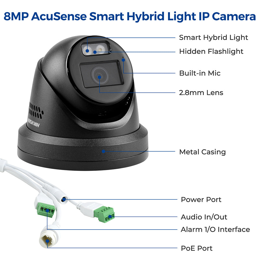 Hikvision Sound Light Alarm 2way Audio DS-2CD2387G2H-LISU/SL 2.8mm 8 MP Smart Hybrid Light with ColorVu Turret Network Camera