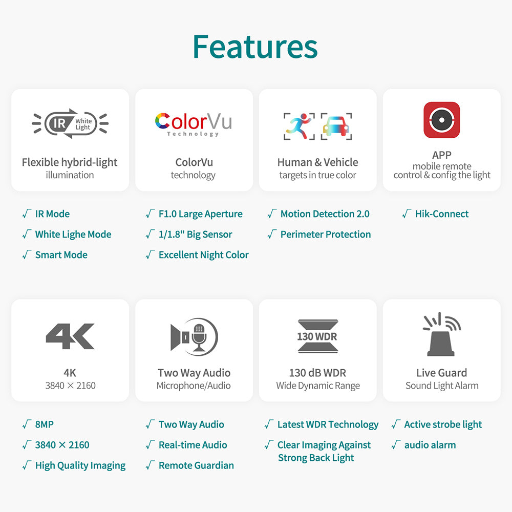 Hikvision 8MP DS-2CD2387G2H-LISU/SL Two-way Talk 2.8mm Smart Hybrid Light with ColorVu Turret Network Camera Active strobe light & audio alarm