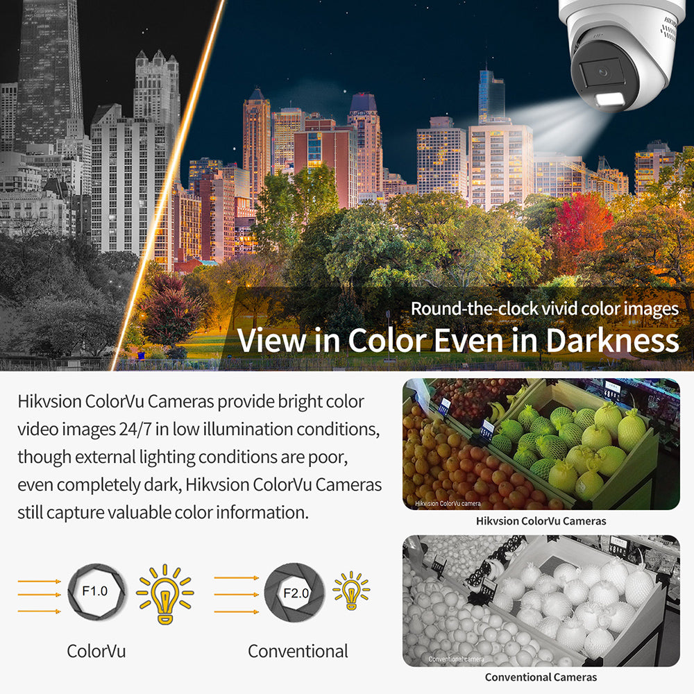 Hikvision 4MP DS-2CD2347G2H-LISU/SL Two-way Talk 2.8mm Smart Hybrid Light with ColorVu Turret Network Camera Active strobe light & audio alarm