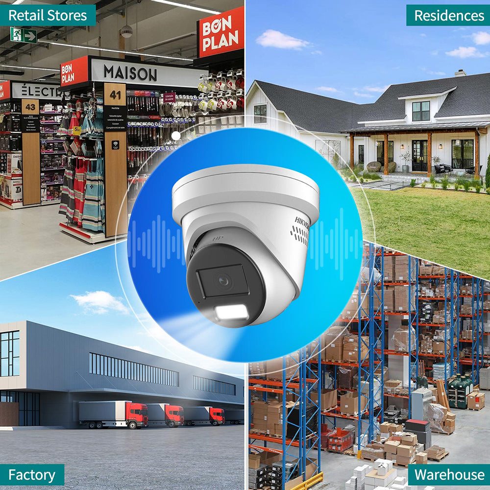 Hikvision 4MP DS-2CD2347G2H-LISU/SL Two-way Talk 2.8mm Smart Hybrid Light with ColorVu Turret Network Camera Active strobe light & audio alarm