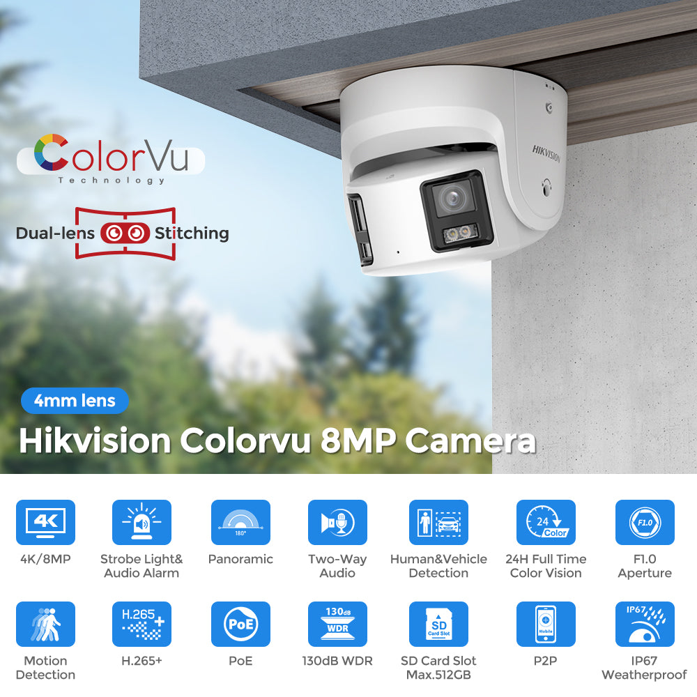Hikvision DS-2CD2387G2P-LSU/SL 8MP 180° Panoramic ColorVu IP Camera Mic Speaker