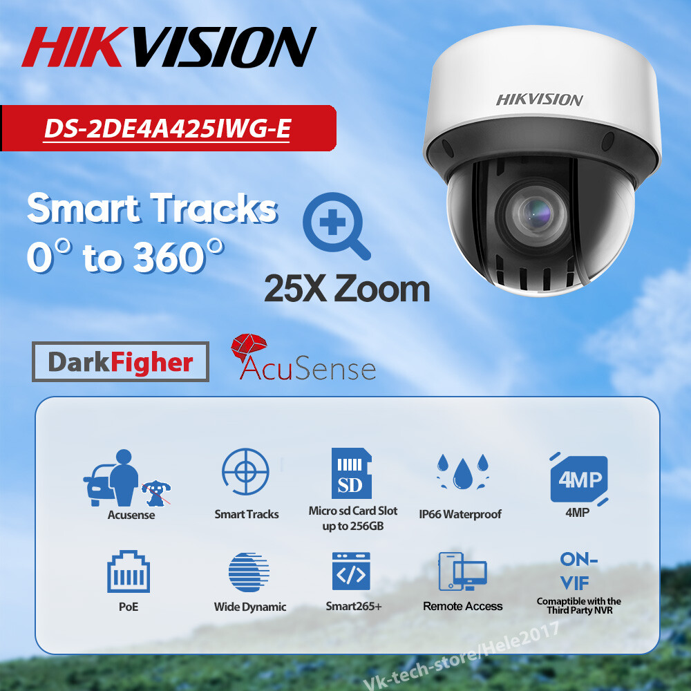 Hikvision 4MP DS-2DE4A425IWG-E 25X Zoom PTZ DarkFighter IP Camera Auto-Tracking