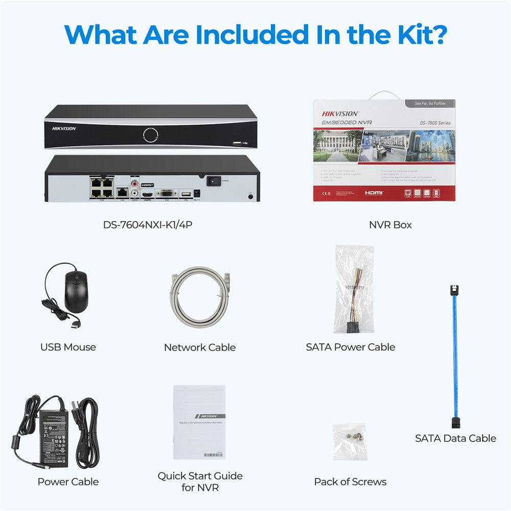 Hikvision DS-7604NXI-K1/4P 4-ch PoE 1U K Series AcuSense 4K NVR 40 Mbps H.265+ plug & play Facial recognition, perimeter protection, motion detection 2.0