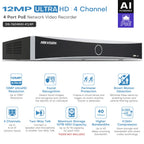 Hikvision DS-7604NXI-K1/4P 4-ch PoE 1U K Series AcuSense 4K NVR 40 Mbps H.265+ plug & play Facial recognition, perimeter protection, motion detection 2.0