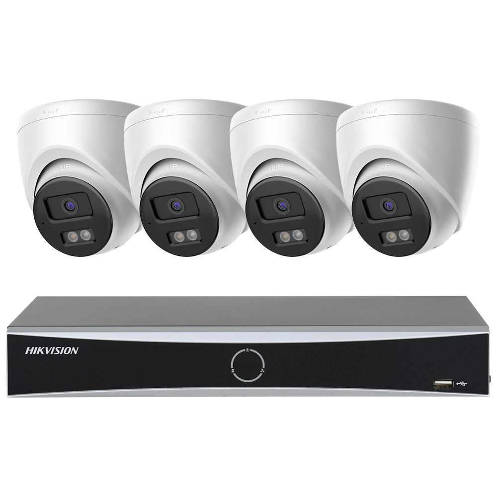 Hikvision 4ch 4POE Security Camera System 8 MP 4K Smart Hybrid Light Turret Network Camera 2.8MM Motion Detection Plug & Play
