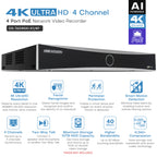 Hikvision 4ch 4POE Security Camera System Darkfighter Acusense IP Cam Built In MIC Plug & Play Night Vision, Motion Alert, Remote Access