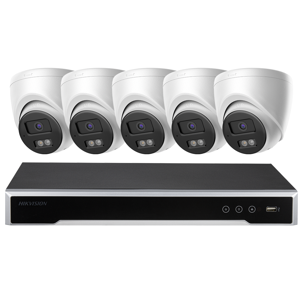 Hikvision 8-Channel 8PoE NVR Kit with 8MP 4K Turret Dome IP Cameras Smart Hybrid Light Built-in Mic Smart Motion Detection SD Card Slot 2SATA Remote Access App