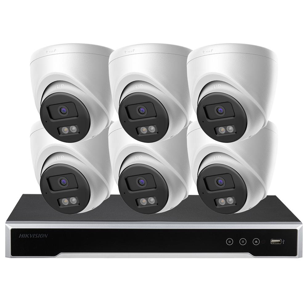 Hikvision 8-Channel 8PoE NVR Kit with 8MP 4K Turret Dome IP Cameras Smart Hybrid Light Built-in Mic Smart Motion Detection SD Card Slot 2SATA Remote Access App