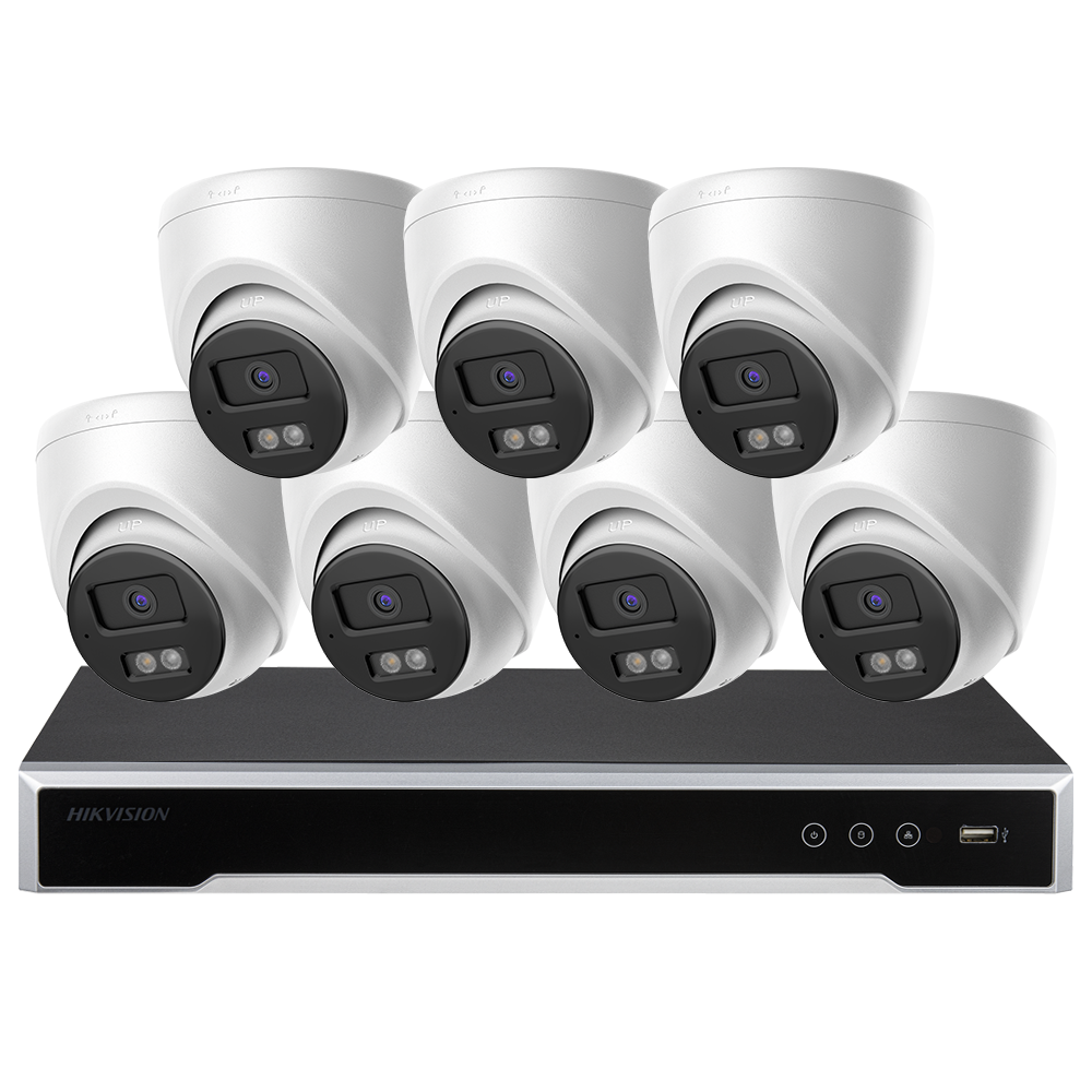 Hikvision 8-Channel 8PoE NVR Kit with 8MP 4K Turret Dome IP Cameras Smart Hybrid Light Built-in Mic Smart Motion Detection SD Card Slot 2SATA Remote Access App