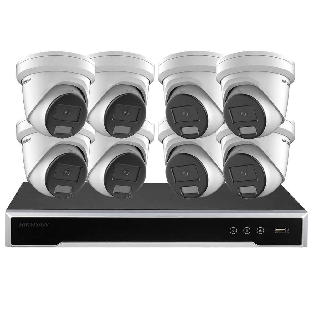 Hikvision DS-7608NXI-K2/8P K-Series AcuSense NVR+DS-2CD2387G2H-LIU 8MP ColorVu Built in MIC Smart Hybrid Light IP Camera Lot