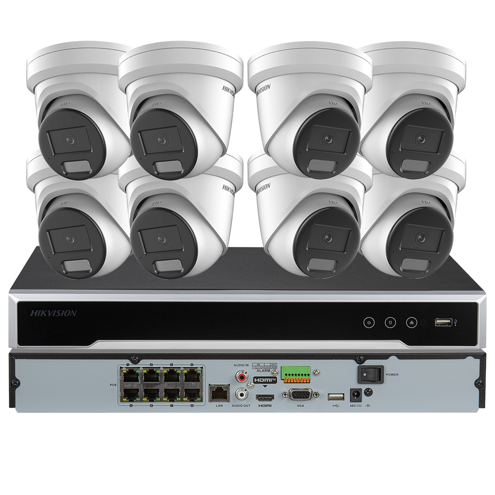 Hikvision DS-7608NXI-K2/8P K-Series AcuSense NVR+DS-2CD2347G2H-LIU 4MP ColorVu Built in MIC Smart Hybrid Light IP Camera Lot