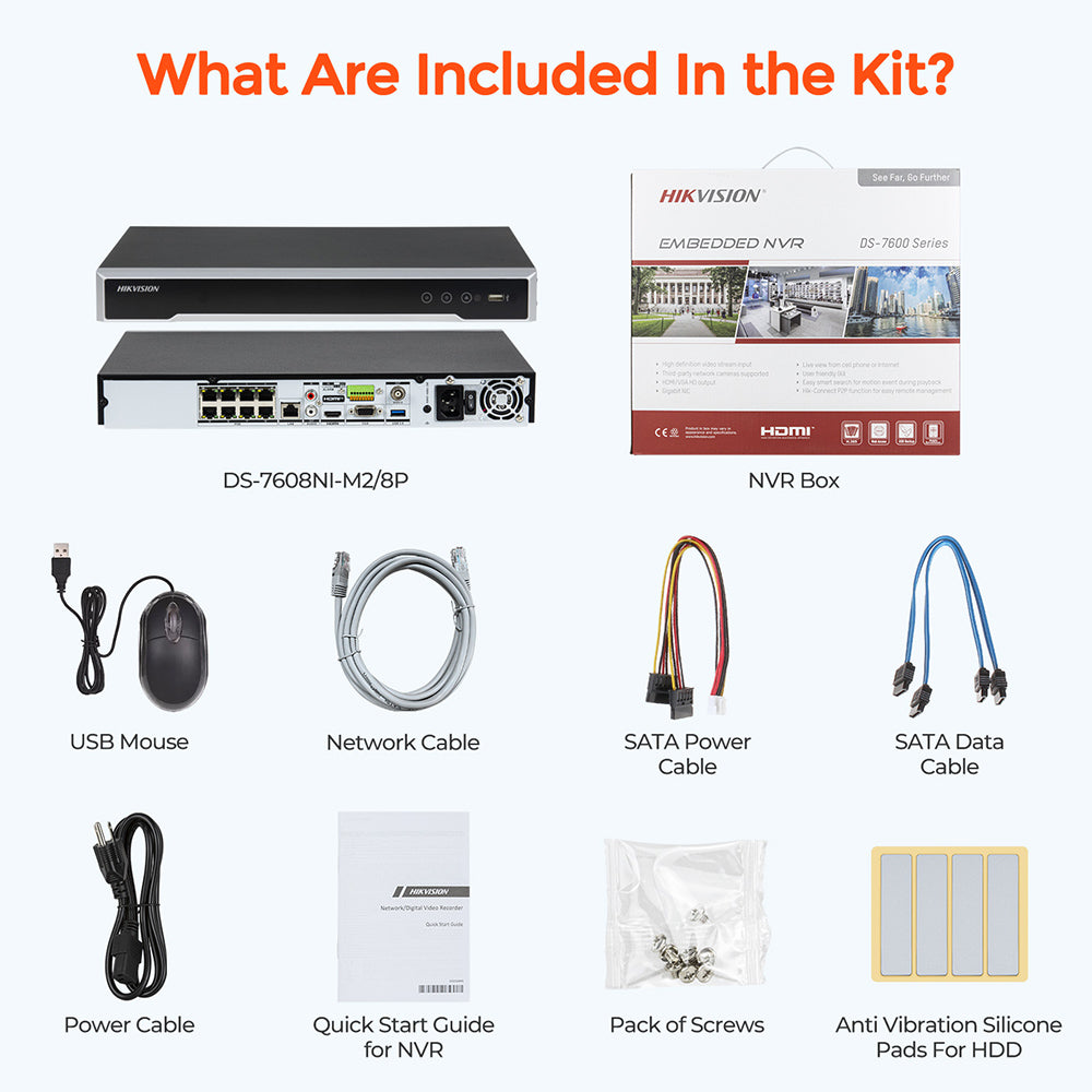 DS-7608NI-M2/8P Hikvision 32MP 8K 8CH 8POE 2-SATAs interfaces 1U NVR Network Video Recorder