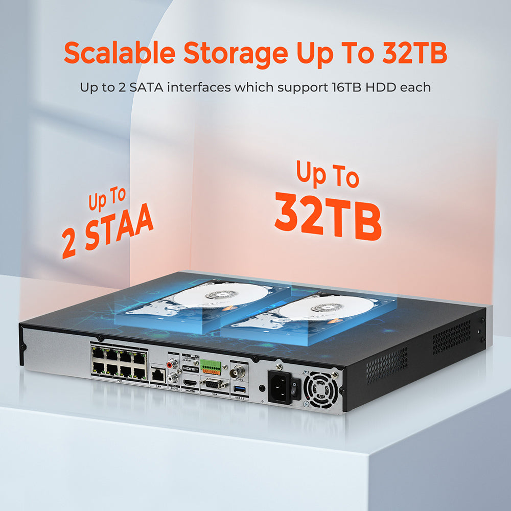 DS-7608NI-M2/8P Hikvision 32MP 8K 8CH 8POE 2-SATAs interfaces 1U NVR Network Video Recorder