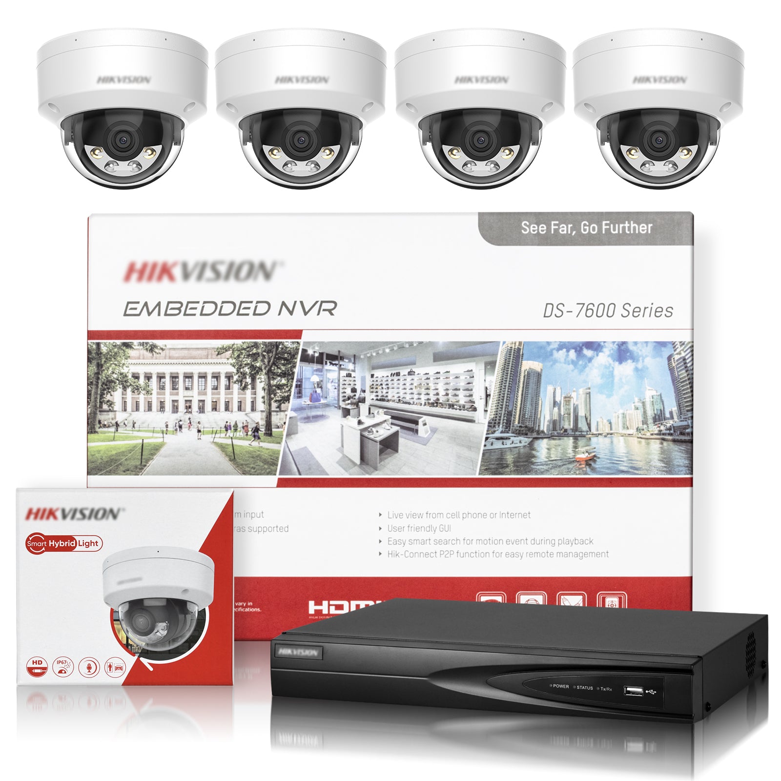Hikvision 8ch POE IP Camera System MIC Smart Hybrid Light, Human/Vehicle Detection Plug & Play IP67 IK08
