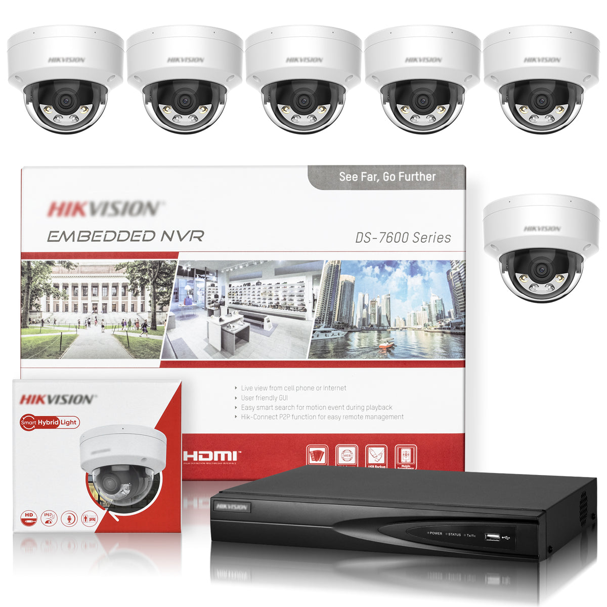 Hikvision 8CH PoE Security Camera System, 4K 8MP Dome IP Cameras Outdoor, DS-7608NI-Q1/8P with 8MP DS-2CD1183G2-LIUF, Smart Hybrid Light Color Night Vision, Mic, Human Vehicle Detection, IP67, CCTV Surveillance Kit for Home Business
