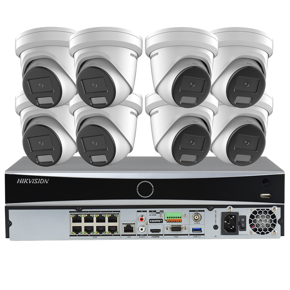 Hikvision DS-7608NXI-I2/8P/S 4K AcuSense NVR+DS-2CD2347G2H-LIU 4MP ColorVu Built in MIC Smart Hybrid Light IP Camera Lot