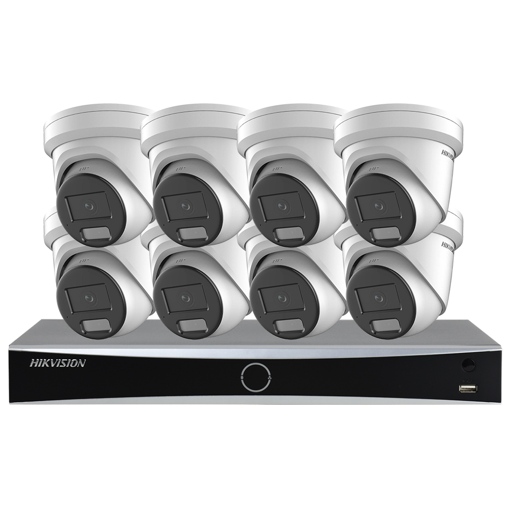 Hikvision DS-7608NXI-I2/8P/S 4K AcuSense NVR+DS-2CD2387G2H-LIU 8MP ColorVu Built in MIC Smart Hybrid Light IP Camera Lot
