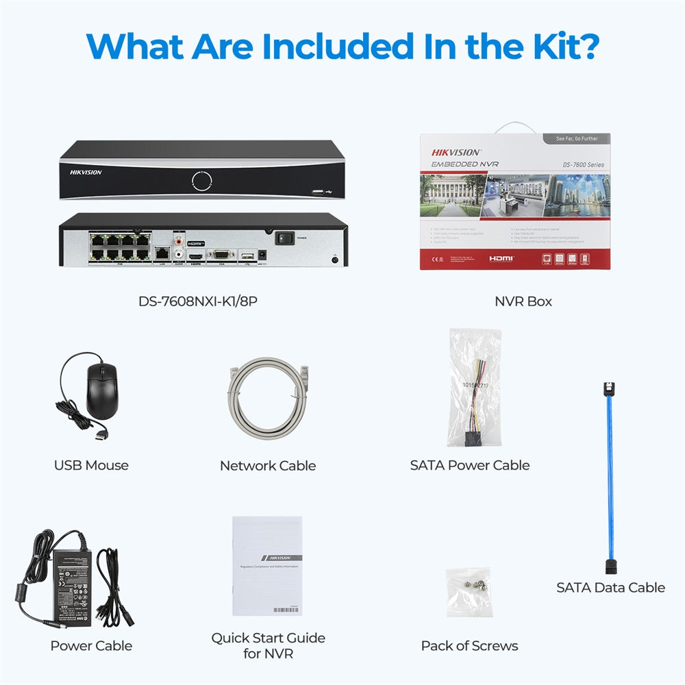 Hikvision DS-7608NXI-K1/8P 8-ch 8 PoE 1U AcuSense 4K NVR 80 Mbps for 12 MP/8 MP/6 MP/5 MP/4 MP/3 MP/1080p IP Camera