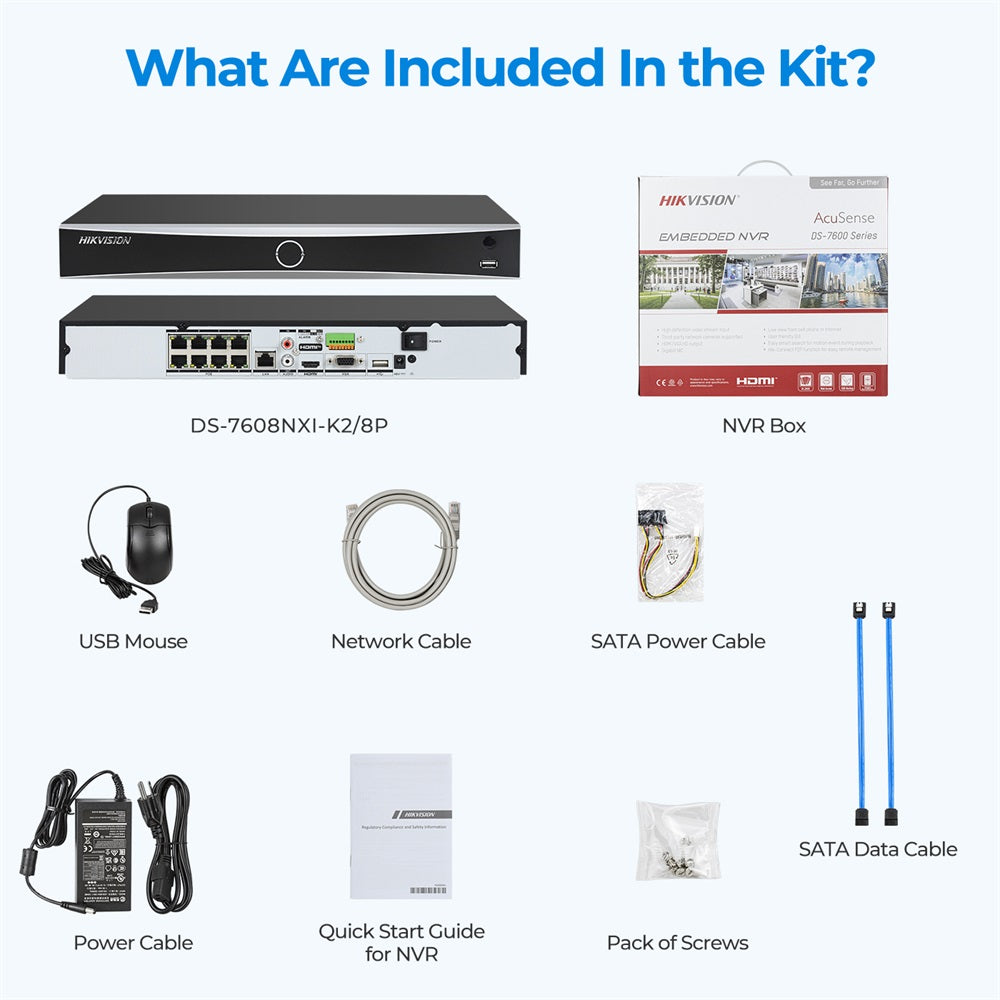 Hikvision DS-7608NXI-K2/8P 8-ch PoE 1U AcuSense 4K NVR 8CH 4K 8-Channel PoE AcuSense NVR Network Video Recorder Human/Vehicle Detection  Plug & Play with HIK IP Camera