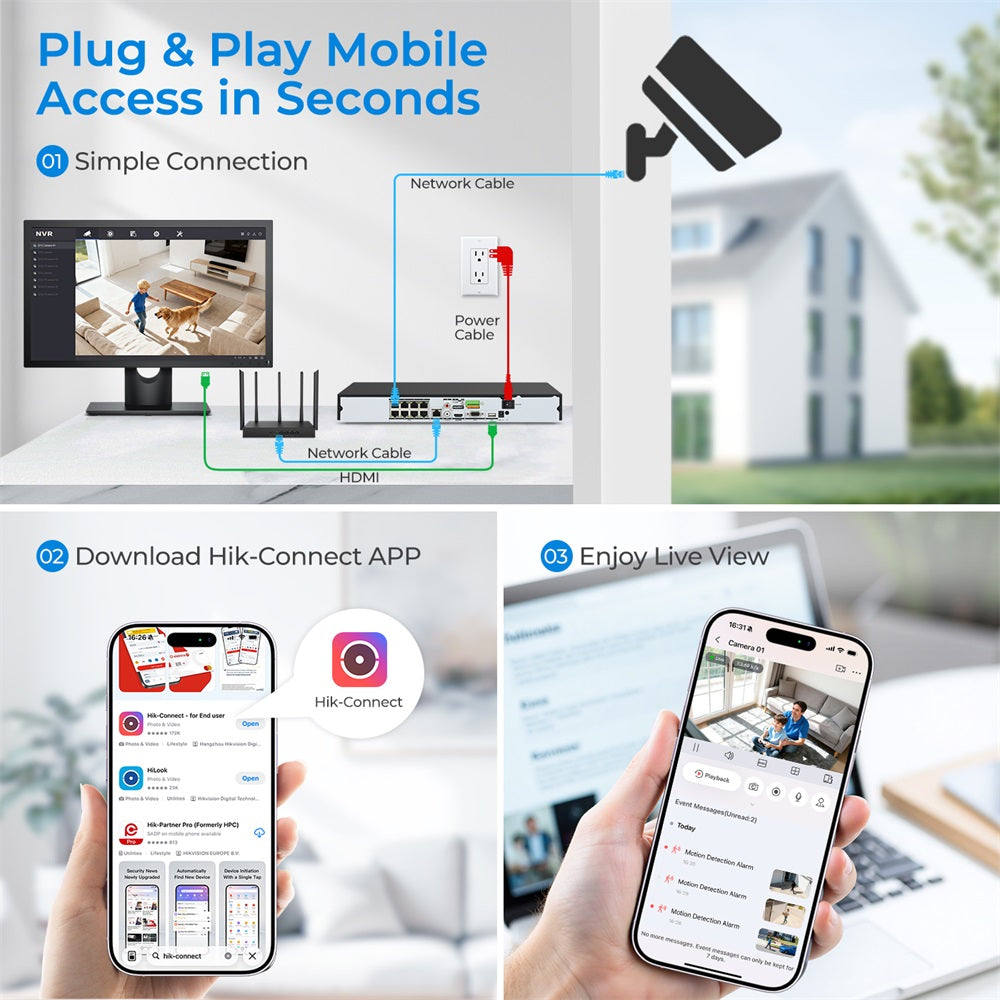 Hikvision DS-7608NXI-K2/8P 8-ch PoE 1U AcuSense 4K NVR 8CH 4K 8-Channel PoE AcuSense NVR Network Video Recorder Human/Vehicle Detection  Plug & Play with HIK IP Camera