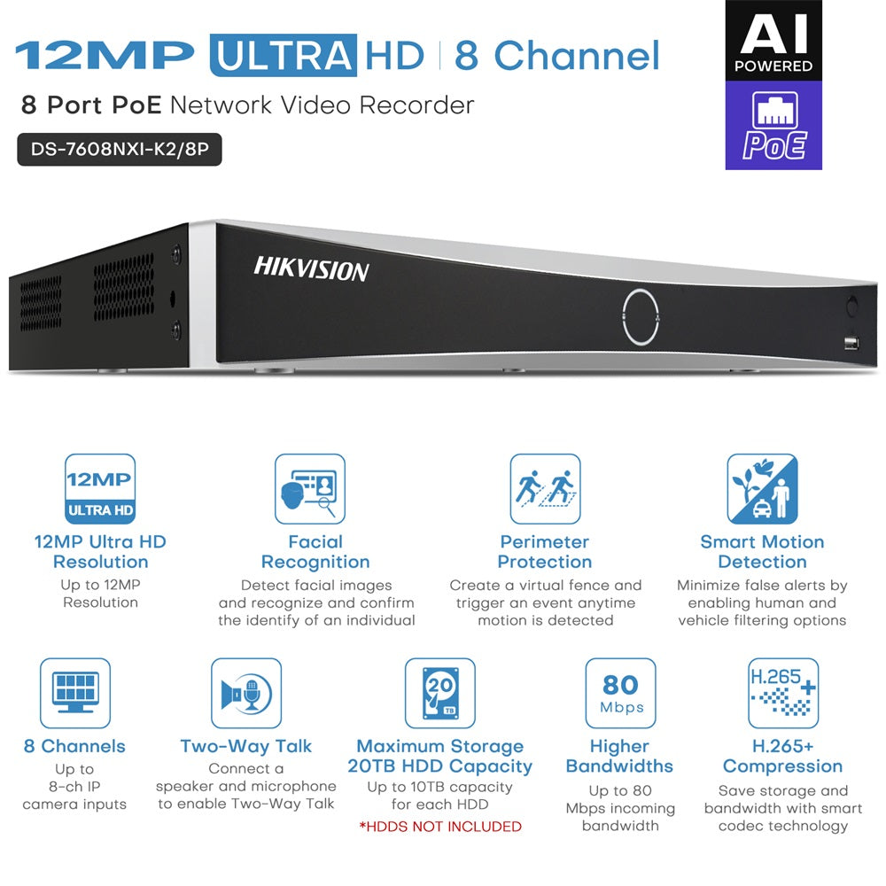 8CH 8MP 4K PoE Security Camera System Person/Vehicle Detection 8CH NVR Face ecognition